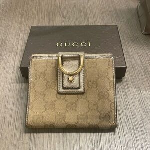 Gucci GG Beige Brown Canvas Leather Small Wallet